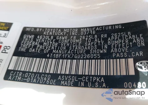 2016 Toyota Camry Xse from USA, damaged, VIN 4T1BF1FK7GU226055